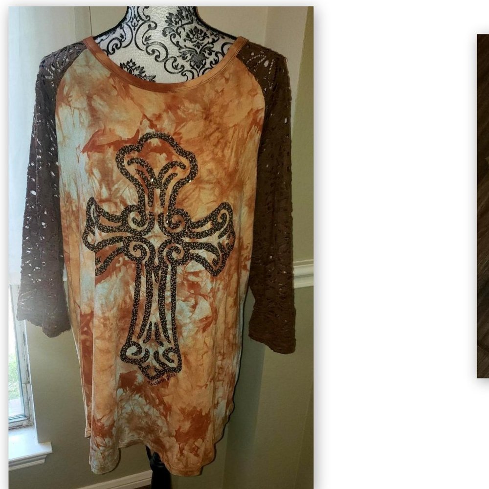 WOMEN'S BOUTIQUE TYE-DYE CROSS BLOUSE-2XL